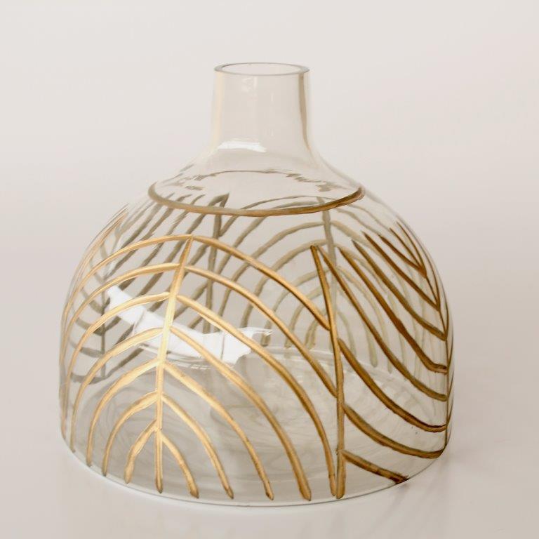 Large Flat Gold Etched Glass Vase